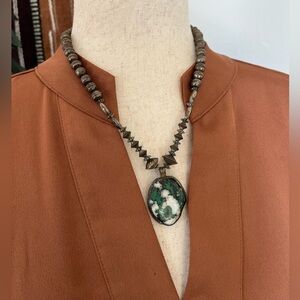 Vintage green turquoise & silver Navajo beads necklace